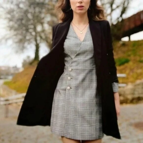 ZARA Plaid Blazer Dress with Jewel Buttons XS - Picture 6 of 16